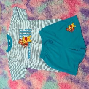 Disney Store Woman's Pooh and Tigger Aqua Blue Shorts Set.